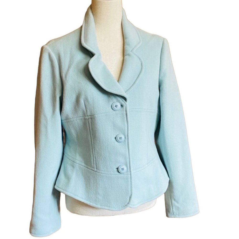 blanc noir Light Blue Fitted Wool Blend Blazer